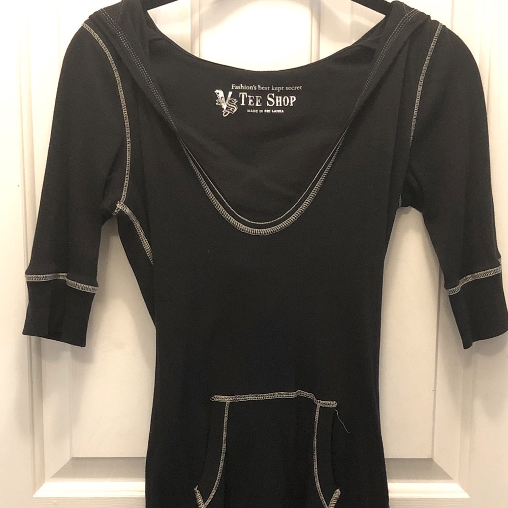 Cotton 3/4 Sleeve Black Hoodie Shirt